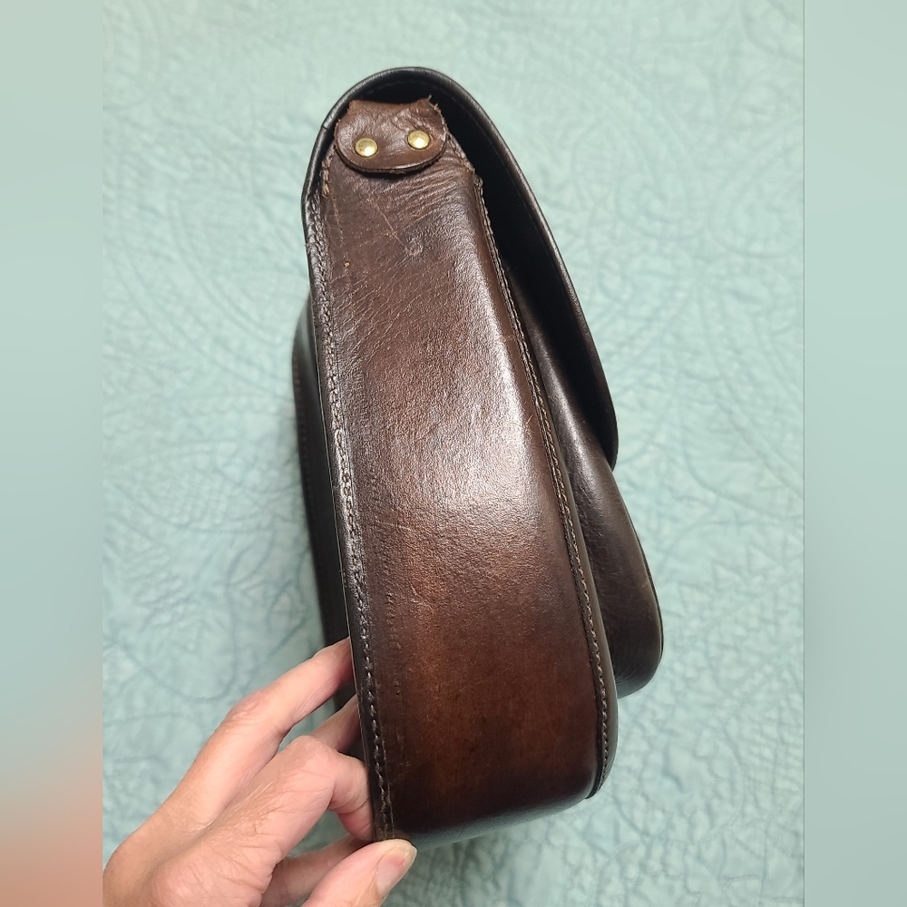 Brown and Tan Leather Saddle Bag Purse, Anna Del Sol, Crossbody Bag - Picture 10 of 14